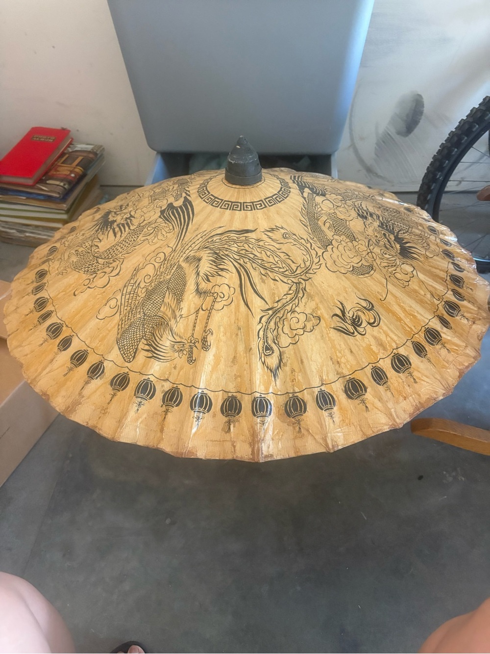Handcrafted Beige Paper Parasol with Dragon Motif